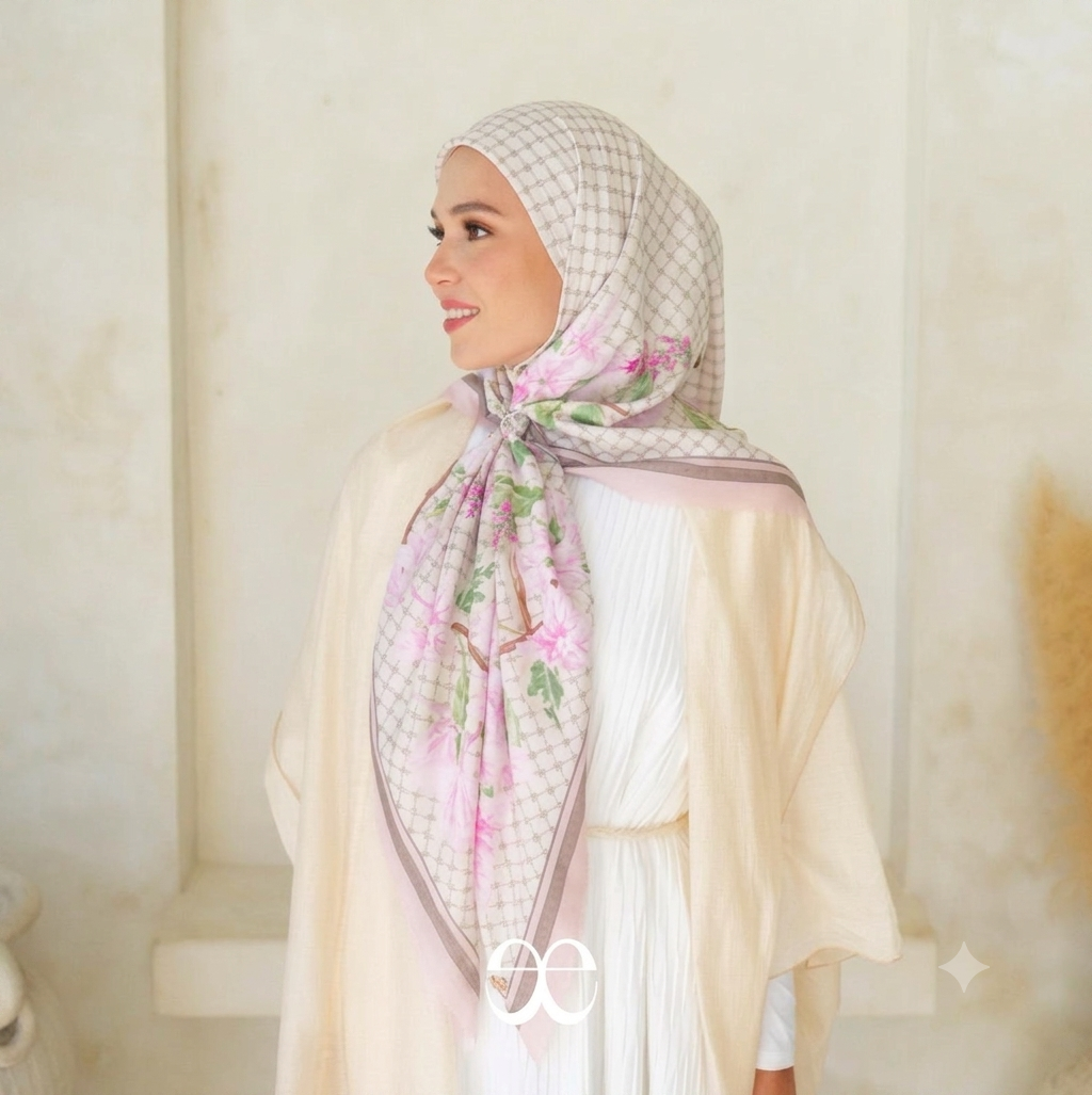 ELLAYA Hijab Segi Empat Scarf Voal Premium Motif Florina Athena Series