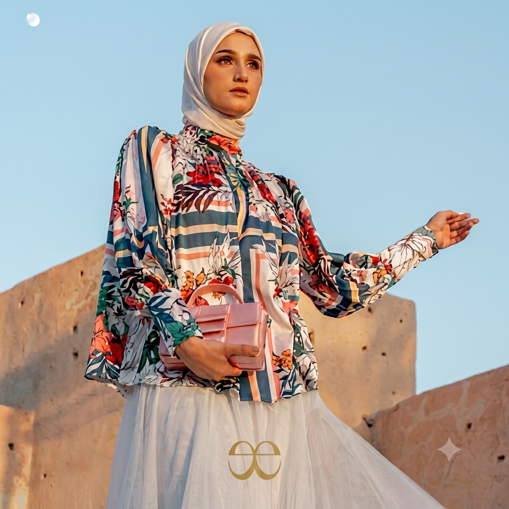 ELLAYA Blouse Wanita Premium Laurent Le Jardin Majorelle Series
